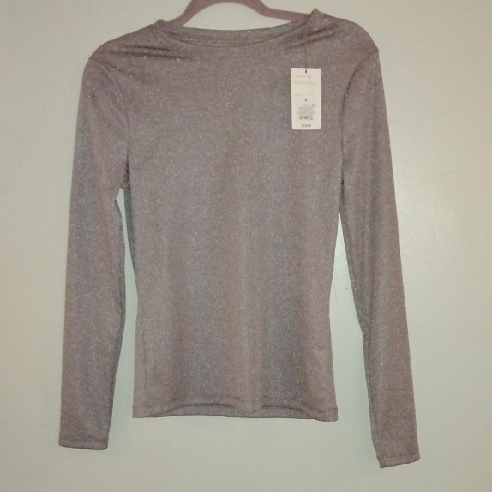 a new day Shimmering Metallic Taupe Long Sleeve Top, Size: M, NWT